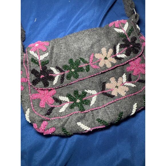 Womens vintage 100% wool beaded mini purse regency fairy evening bohemian - Picture 2 of 7